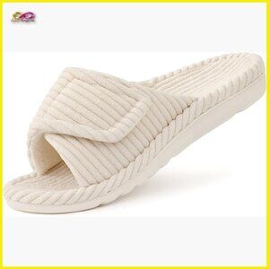 Orthopedic Slippers Arch Support Memory Foam Open Toe Adjustable Corduroy